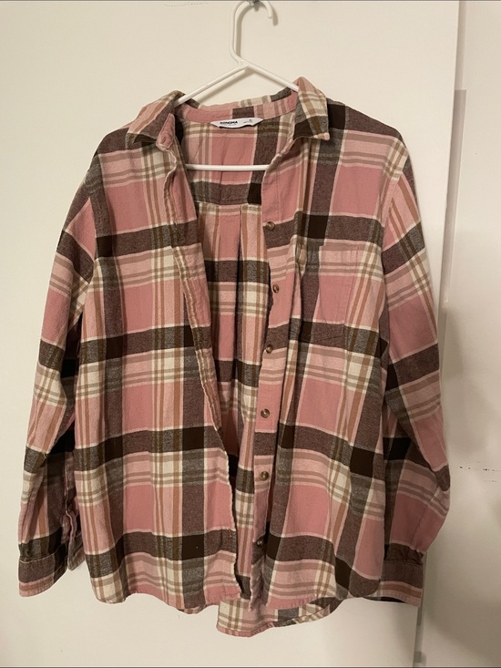 Sonoma Goods For Life Tops - Plaid Button-Down Shirt in Pink and Brown - Relaxed Fit